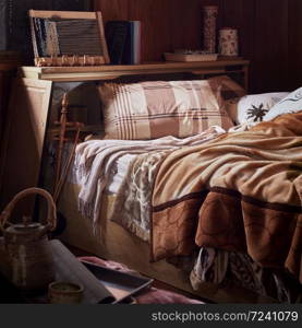 Pillow and blanket on bed, Decoration interior of bedroom, Selective Focus