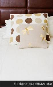 Pillow and cushions on the bed