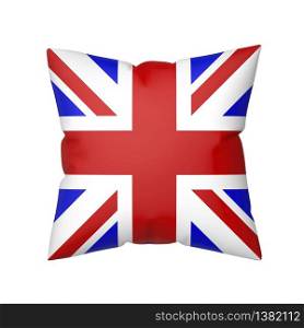 Pillow with the flag of the United Kingdom, isolated on white background