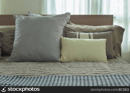 Pillows on bed in japanese style bedding