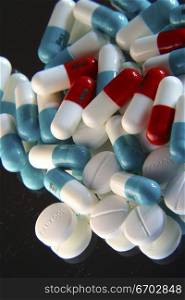 Pills, a colorful selection of pharmaceutical drugs, Legal drugs, packaging, capsules.