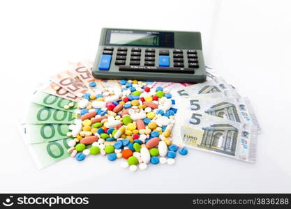 pills and euro banknotes. medical concept