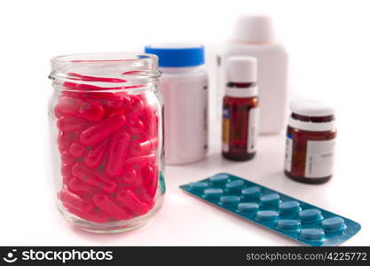 pills assortment on white bakcground