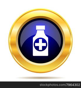 Pills bottle icon. Internet button on white background.