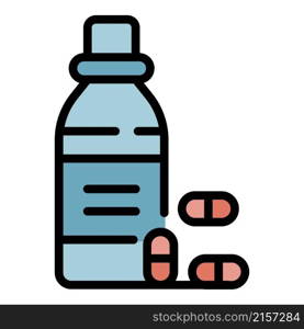 Pills bottle icon. Outline pills bottle vector icon color flat isolated. Pills bottle icon color outline vector