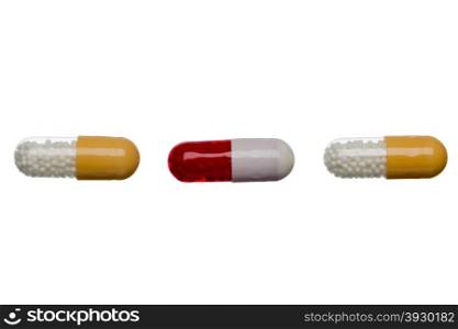 Pills capsule isolated on white background. Close up pills capsule isolated on white background