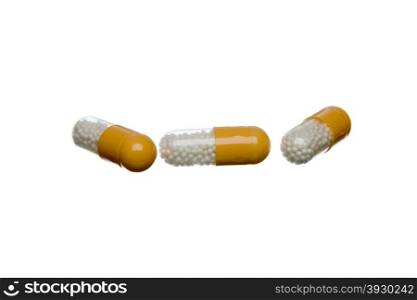 Pills capsule isolated on white background. Close up pills capsule isolated on white background