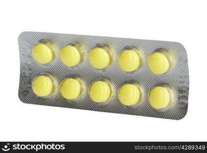 Pills in blister packs isolated on white background