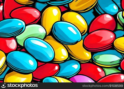 Pills of different colors. Generative AI