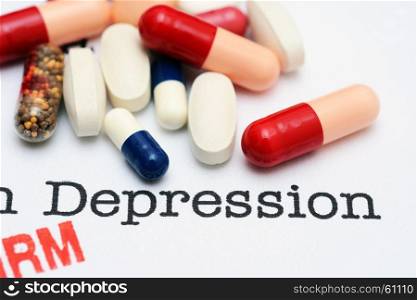 Pills on depression text