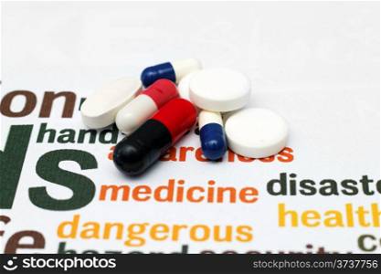 Pills on health background