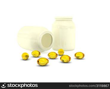 pills over white background. 3D rendered image