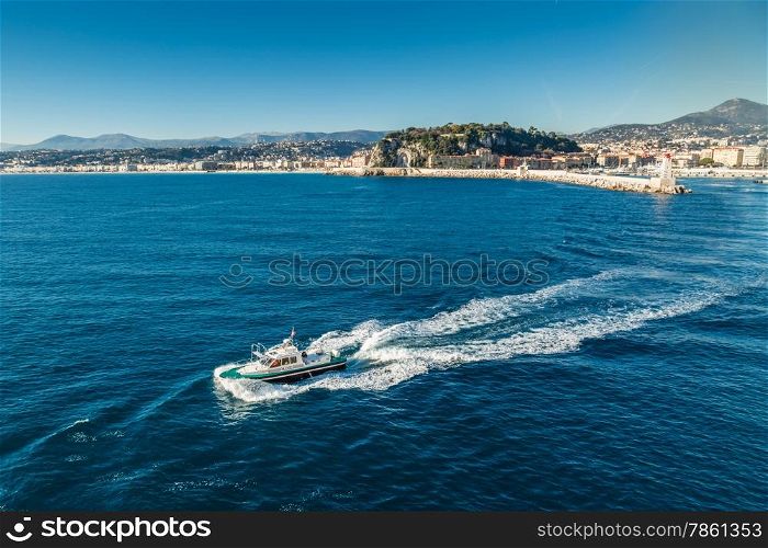 Pilot boat leaving Nice harbour in the south of France