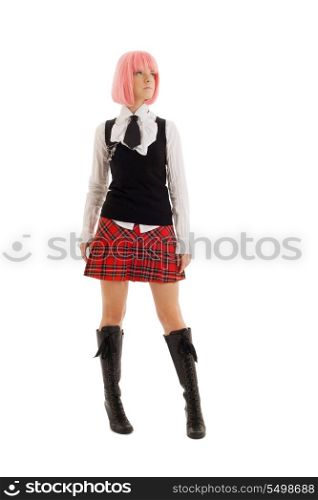pin-up image of lovely schoolgirl with pink hair