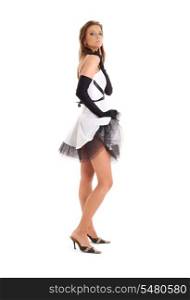pin-up picture of pretty woman in black and white dress