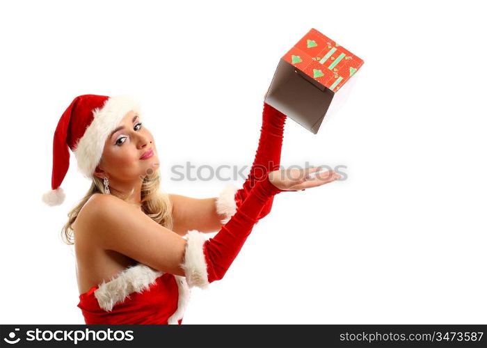 pin-up santa girl have no gift empty box