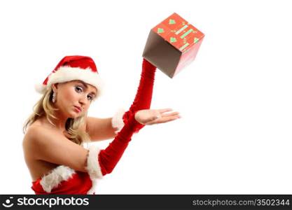 pin-up santa girl have no gift empty box