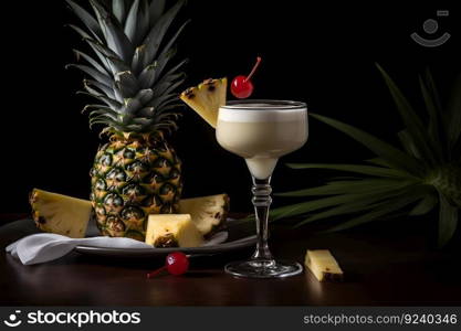 Pina colada and pineapple cocktail. Neural network AI generated art. Pina colada and pineapple cocktail. Neural network AI generated