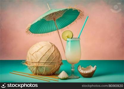 Pinacolada cocktail. Summer beach mood. Neural network AI generated art. Pinacolada cocktail. Summer beach mood. Neural network AI generated