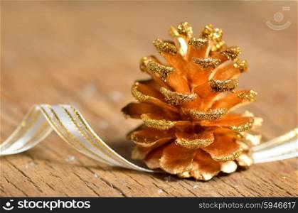 pine cones Christmas decoration on wooden table