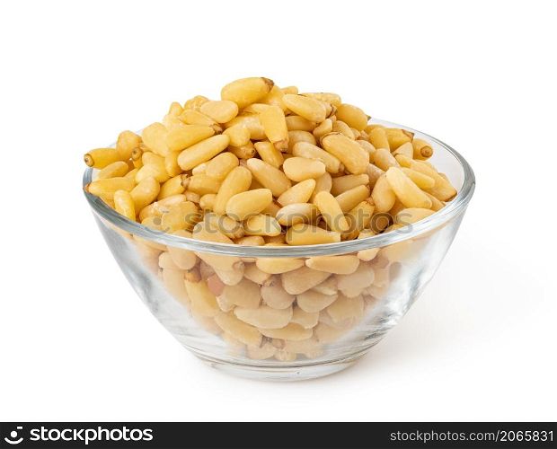 Pine nuts isolated on white background with clipping path. Pine nuts