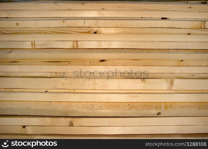 Pine slats stack as a building material in rural areas