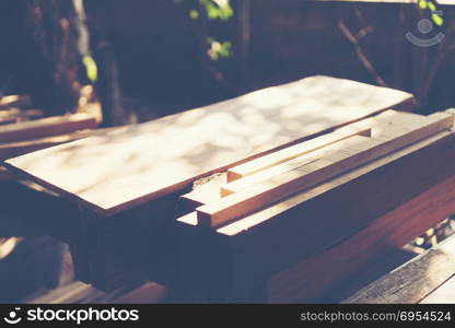 pine wood planks on wood table studio construction background