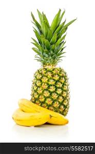 Pineapple and banana isolated isolated on white