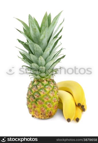 pineapple and bananas isolated on white background