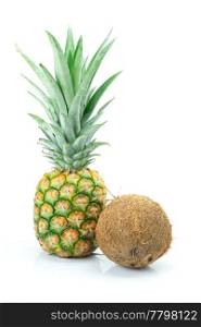 pineapple and coconut isolated on white