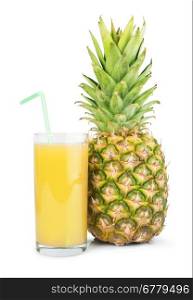 Pineapple and glass of juice. Studio shot