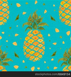 Pineapple background. Watercolor Seamless pattern.. Pineapple background. Hand Drawn illustration. Watercolor Seamless pattern.