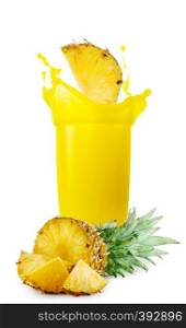 Pineapple juice and pineapple isolated on white background. Pineapple juice and pineapple