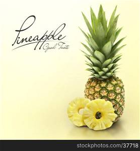 Pineapple on yellow solid background with text