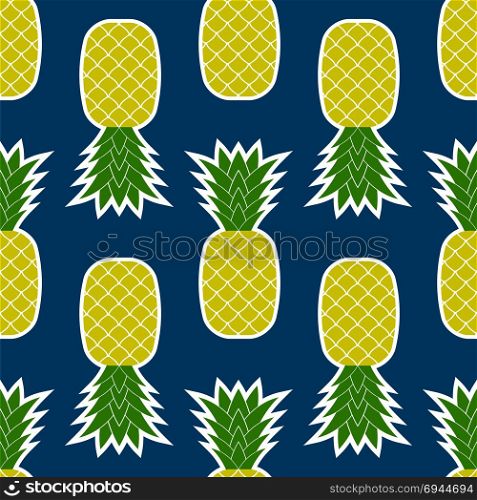 Pineapple Seamless Pattern Isolated on Blue Background. Tropical Fruit Texture. Pineapple Seamless Tropical Fruit Texture