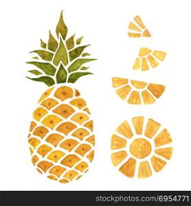 Pineapple. Watercolor illustration.. Pineapple. Isolated on white background. Watercolor Hand Drawn illustration.