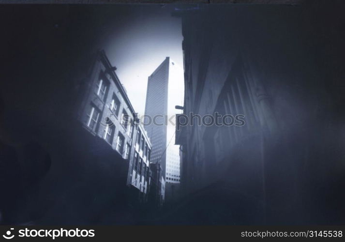 Pinhole image with Alleyway and tall building.