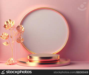 pink abstract 3d podium illustration with pedestal for displaying products