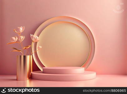 pink abstract 3d podium illustration with pedestal for displaying products