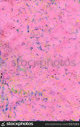 Pink abstract grunge background. Texture with scratches, dots, wavy lines with green, yellow and blue.. Pink abstract grunge background.