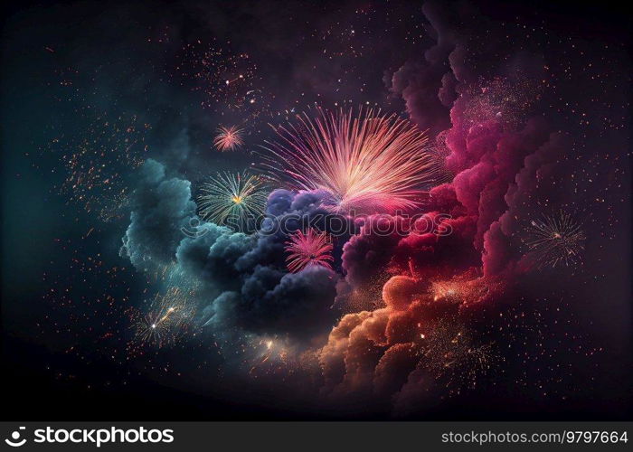 Pink and Blue Exciting Holiday Firework Party Background