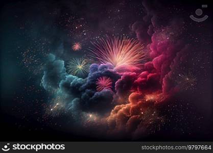 Pink and Blue Exciting Holiday Firework Party Background
