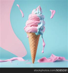 Pink and Blue Ice Cream. Illustration AI Generative. Pink and Blue Ice Cream. Illustration Generative AI
