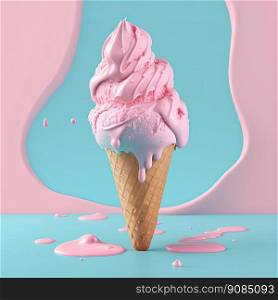Pink and Blue Ice Cream. Illustration AI Generative. Pink and Blue Ice Cream. Illustration Generative AI