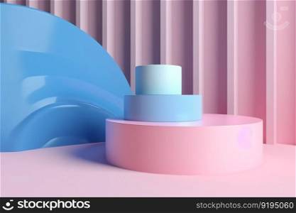 Pink and blue podium. Modern geometric. Generate Ai. Pink and blue podium. Generate Ai