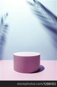 Pink and blue Studio Background with stand for product placement or as a design template with wall angle in a full frame view. Horizontal. Minimal summer concept with copy space.