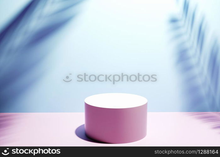 Pink and blue Studio Background with stand for product placement or as a design template with wall angle in a full frame view. Horizontal