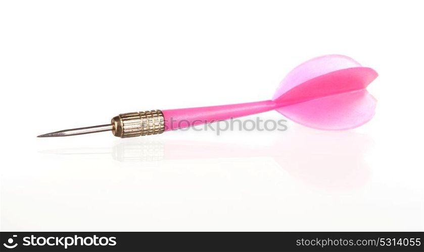 Pink and golden arrow isolated on white background in side view with reflection