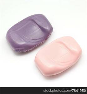 pink and purple soap isolation on white background