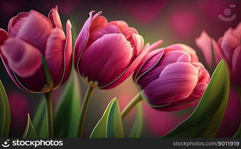Pink and purple tulips pastel colors backdrop. Mother s Day gift. Generative AI